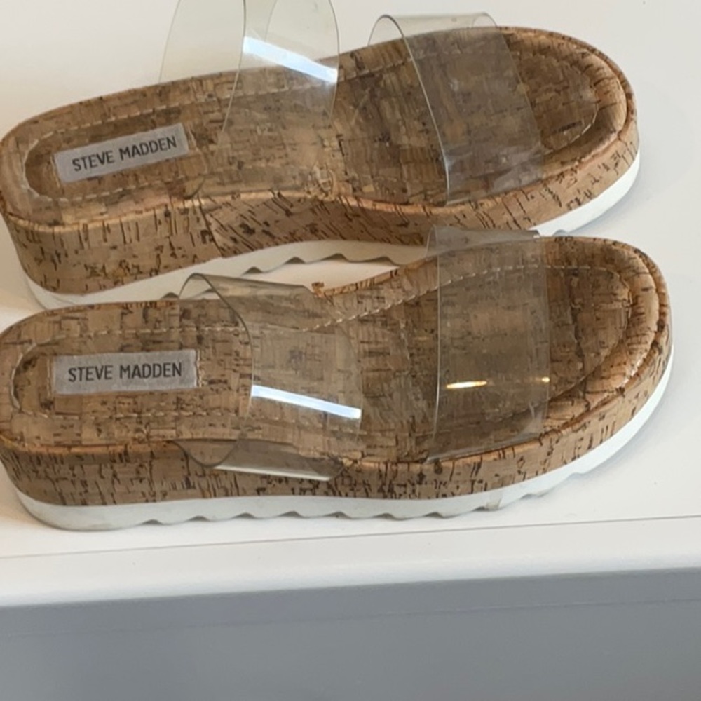 Steve Madden Cork Platform Sandals with Clear Strap